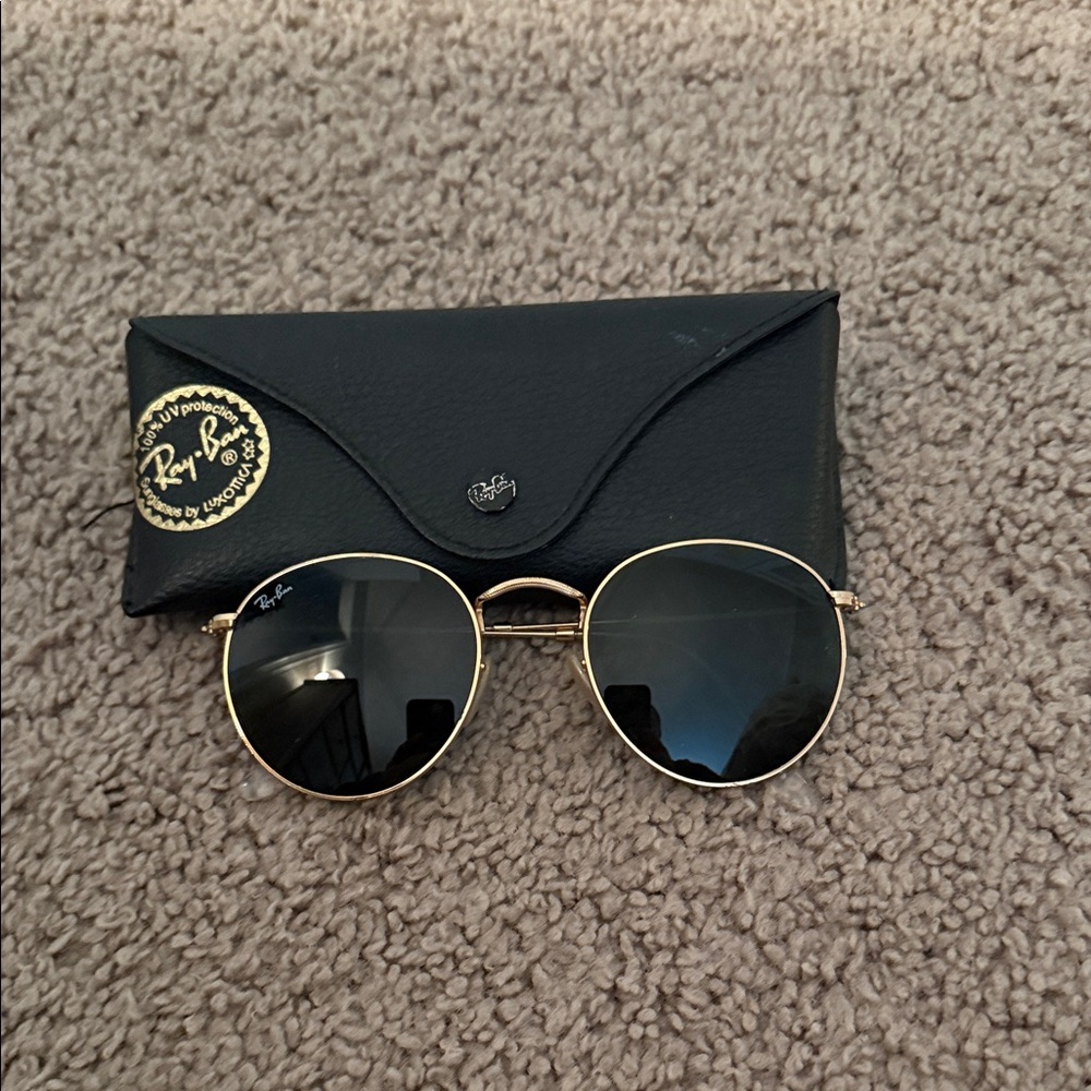 Ray-Ban Gold Frame Sunglasses with Black Lenses